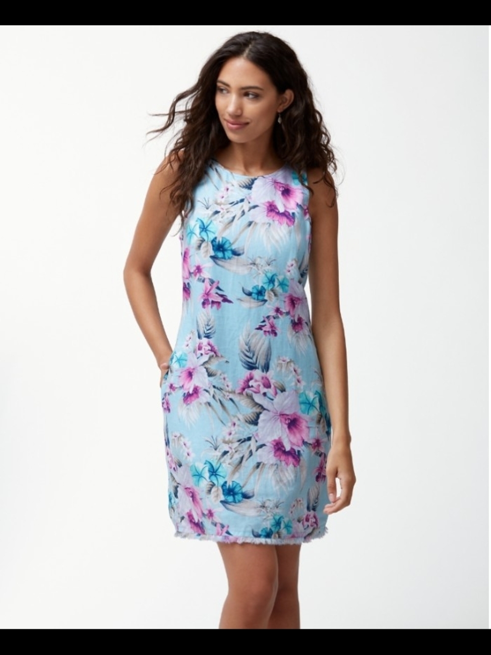 Tommy Bahama Mint Floral Scoop Neck Dress with Pink & Blue Blooms, MEDIUM